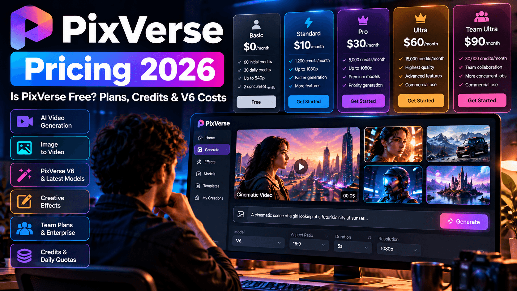 PixVerse Pricing 2026: Is PixVerse Free? Plans, Credits & V6 Costs