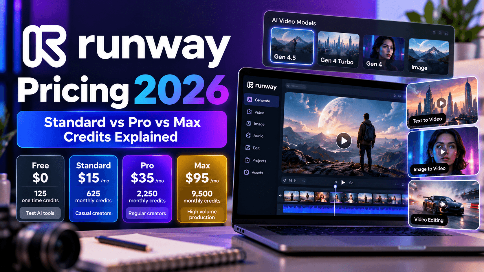 Runway Pricing 2026: Standard vs Pro vs Unlimited, Credits Explained